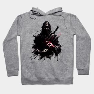 Crimson Shadow: Ink Wash Ninja Hoodie